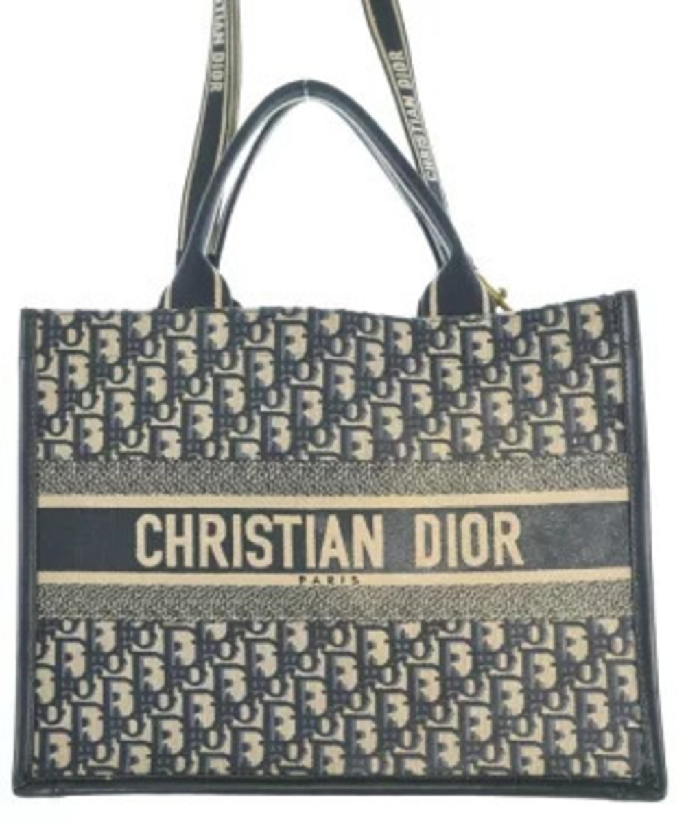Christian Dior Tote Bag Navy Blue Beige